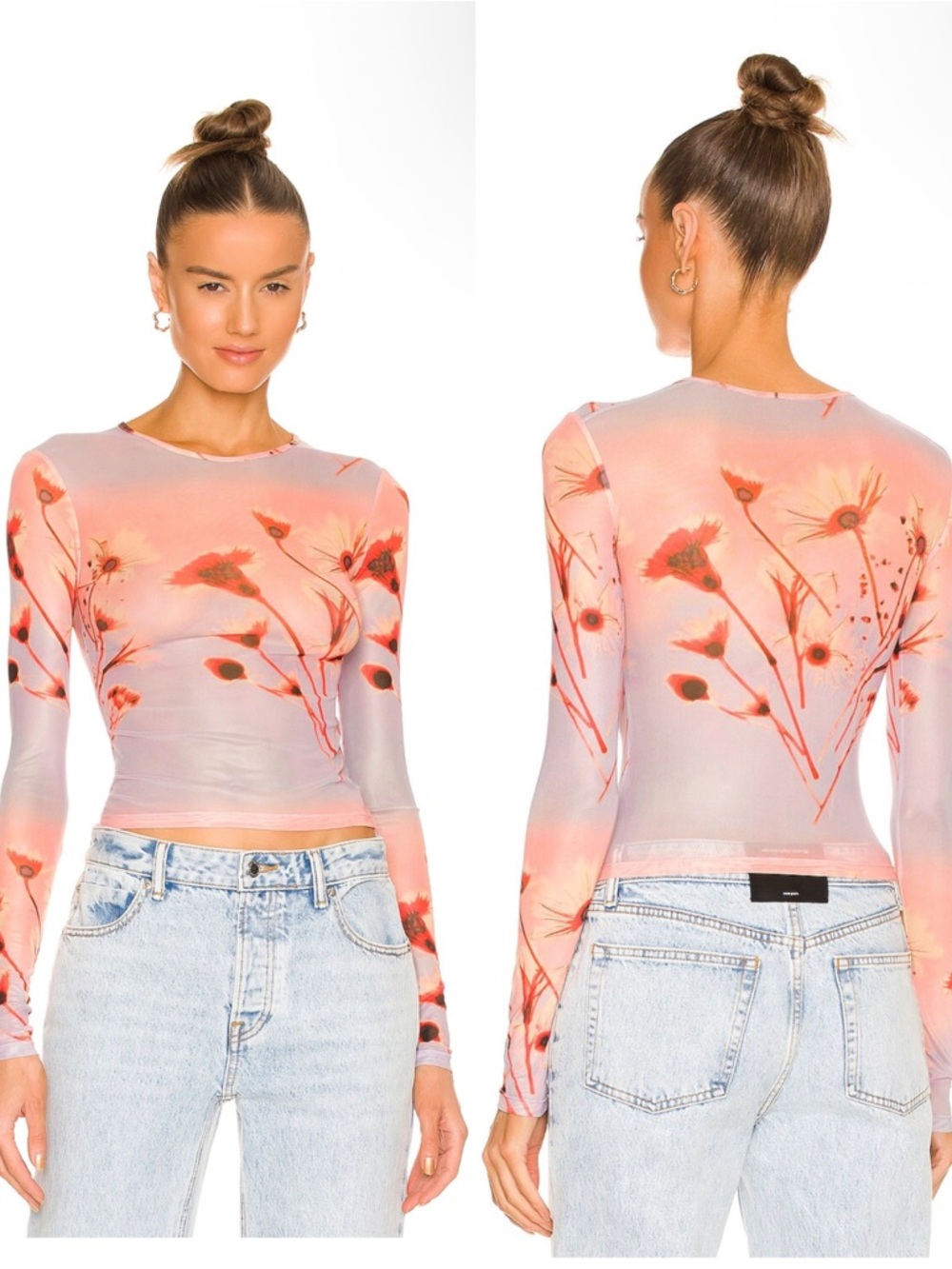 Women's Miaou Power Mesh Long Sleeve Tee in Sunrise Size Medium
